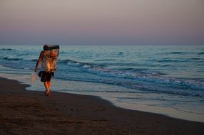 fisherman on a sand beach