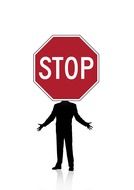 man silhouette with road sign instead of head