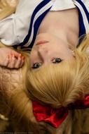photo of a blonde in a sailor moon suit