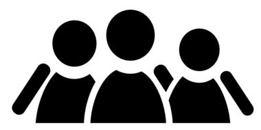 three human silhouettes, black figures, family