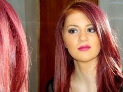 girl mirror reflection portrait pink hairs