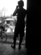 man bike portrait black and white