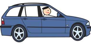 person driving blue car, drawing
