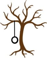 a painted tree and a tire swing on it