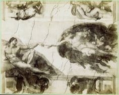 old recording of the Creation of man by Michelangelo in The Sistine Chapel