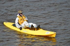 man in a yellow kayak on the water