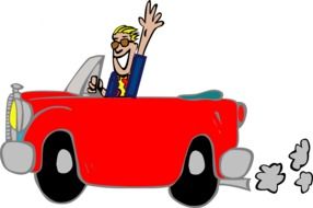 cartoon character on a red car as a graphic image