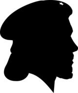 revolutioner, profile of bearded man with star on cap, drawing