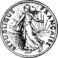 Black and white drawing of the French coin drawing