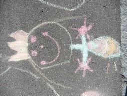 children's drawing with chalk on asphalt