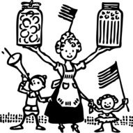 mother with children food canning