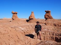 tourist among the stones in the national park in utah