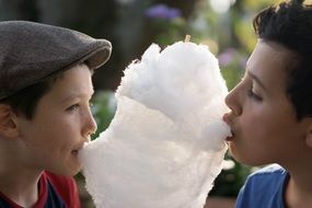 child boys eating candy-floss