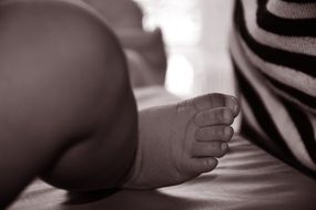 baby foot close up, black and white