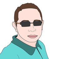 man in dark glasses drawing