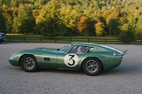 green racing car with number 
