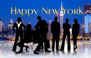 businesspeople silhouettes and happy new york