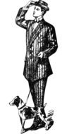 gentleman with dog as black and white illustration