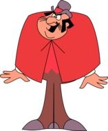 cartoon character in red cape with whiskers