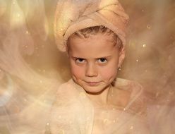 portrait of a girl with a towel on his head