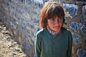afghan girl near the wall