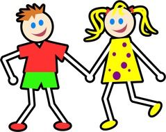 drawn two children holding hands