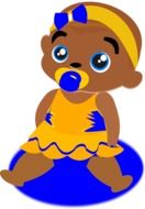 Baby with the soother and colorful dress clipart