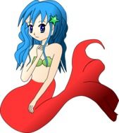 drawing of a mermaid with blue hair