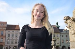 blonde is looking at the camera