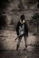 girl turned back in the field