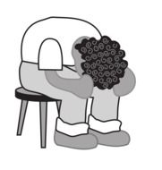 black and white drawing of a crying man on a chair