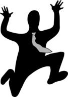 black silhouette of a running man in a tie