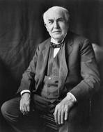 Black and white portrait of inventor Thomas Alva Edison