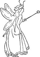 winged fairy with magic stick, outline