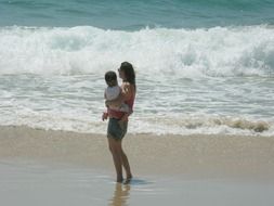 mother and child on a ocean beach