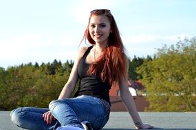beautiful girl on a roof