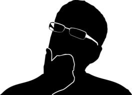 black silhouette of a pensive man with glasses