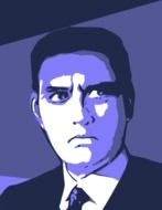 face of a doubting man in blue