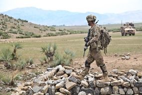 soldier with weapon in Afghanistan