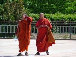 Monks in costumes on the street