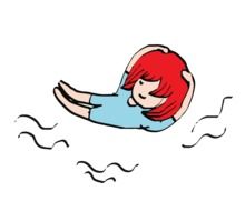 red haired girl on waves as a drawing