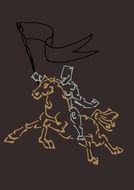knight with flag horseback, drawing