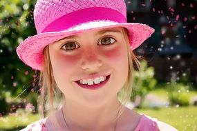 beautiful girl in pink hat