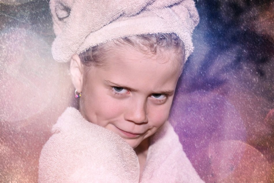 girl face with towels on head