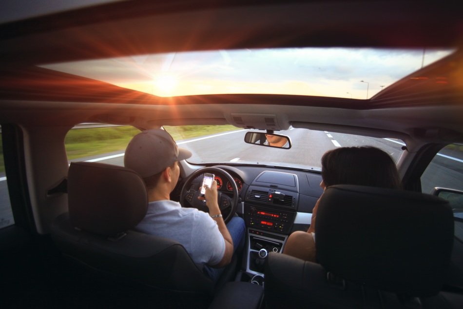 inside of car on the highway