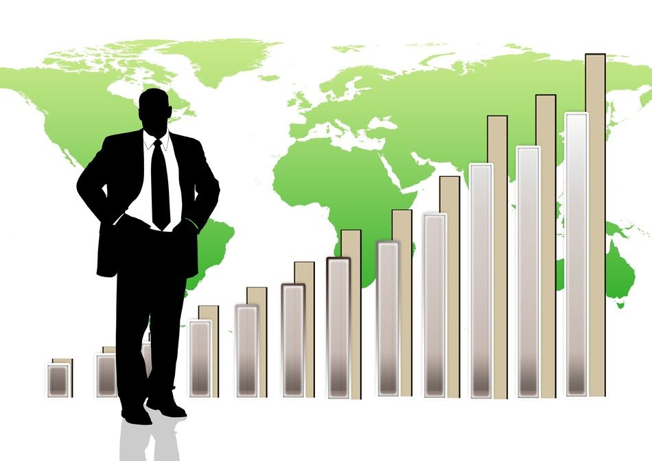 man near the statistics graphic bar
