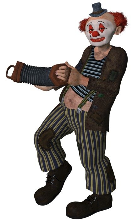 old clown is playing music