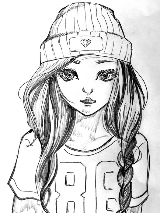drawing of girl in cap