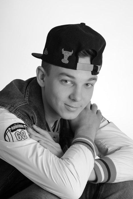 black and white portrait of a cool teen