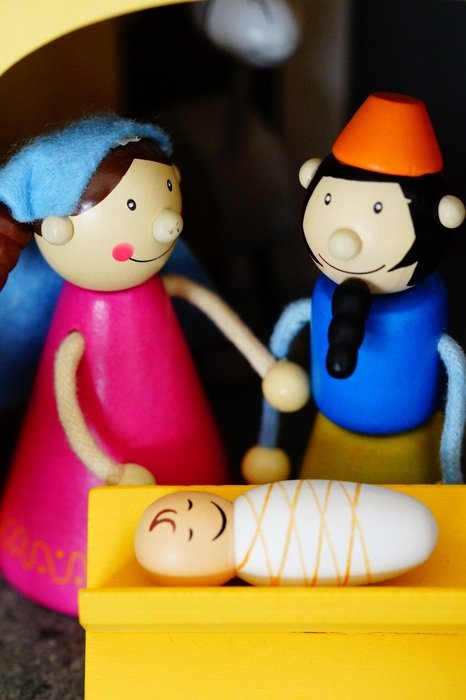 wooden figures of mary and joseph